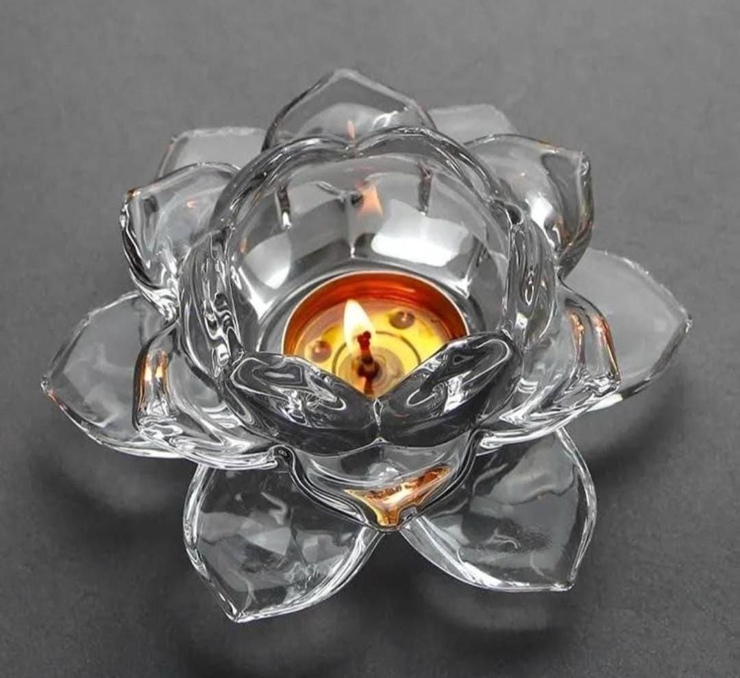 🌟Glass Lotus Flower Tea Light Candle Holder Set🌟