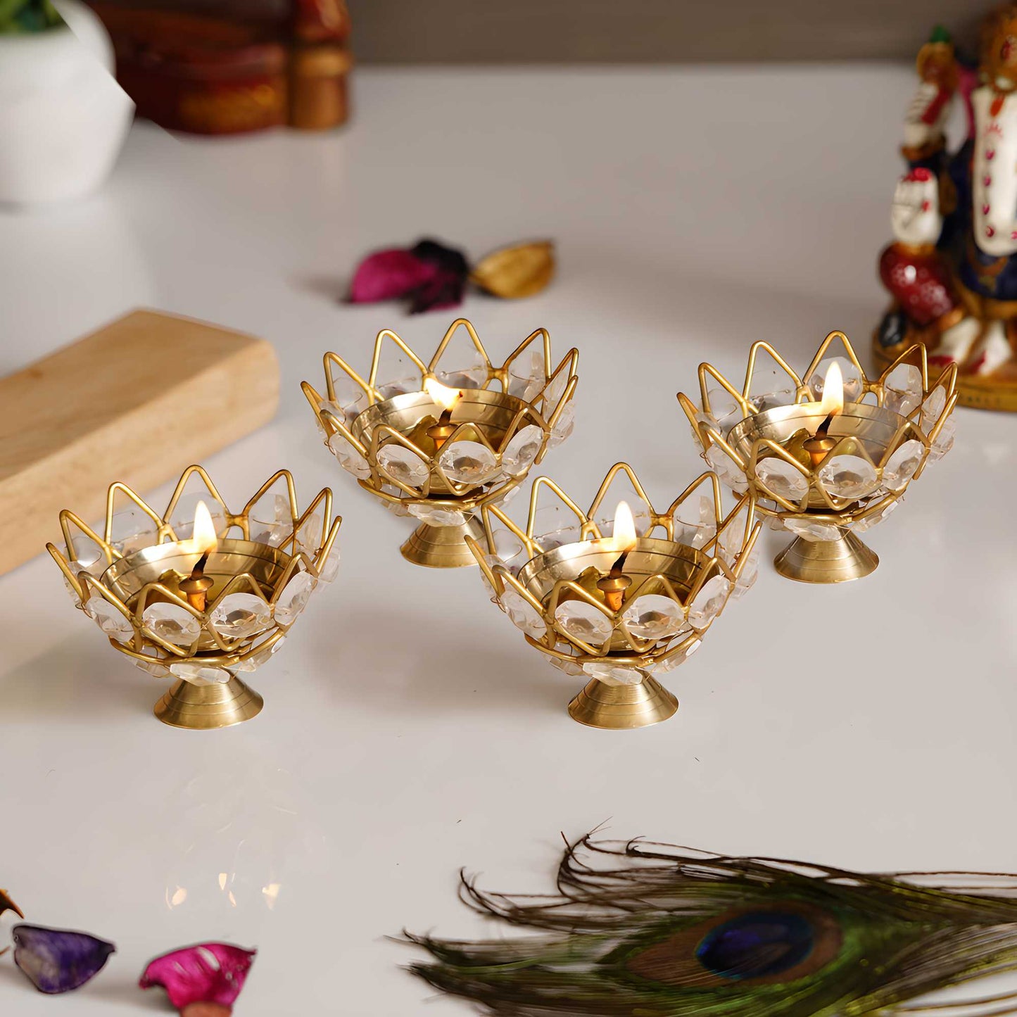 ✨Set of 4 Lotus Shape Crystal Light Holder✨